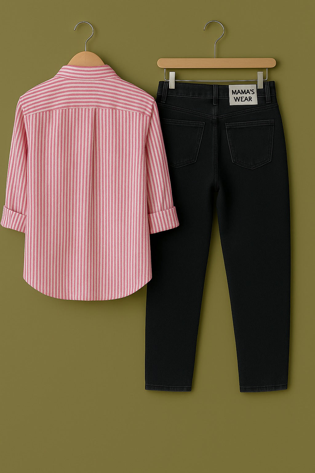 Pink Stripe On White Cotton Shirt Jeans Pant Combo