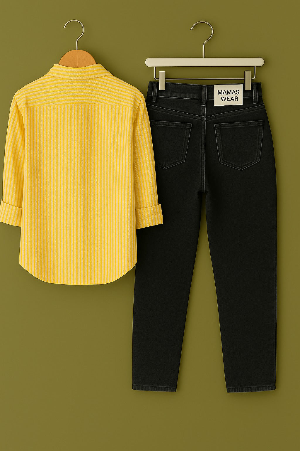Yellow Stripe On White Cotton Shirt Jeans Pant Combo