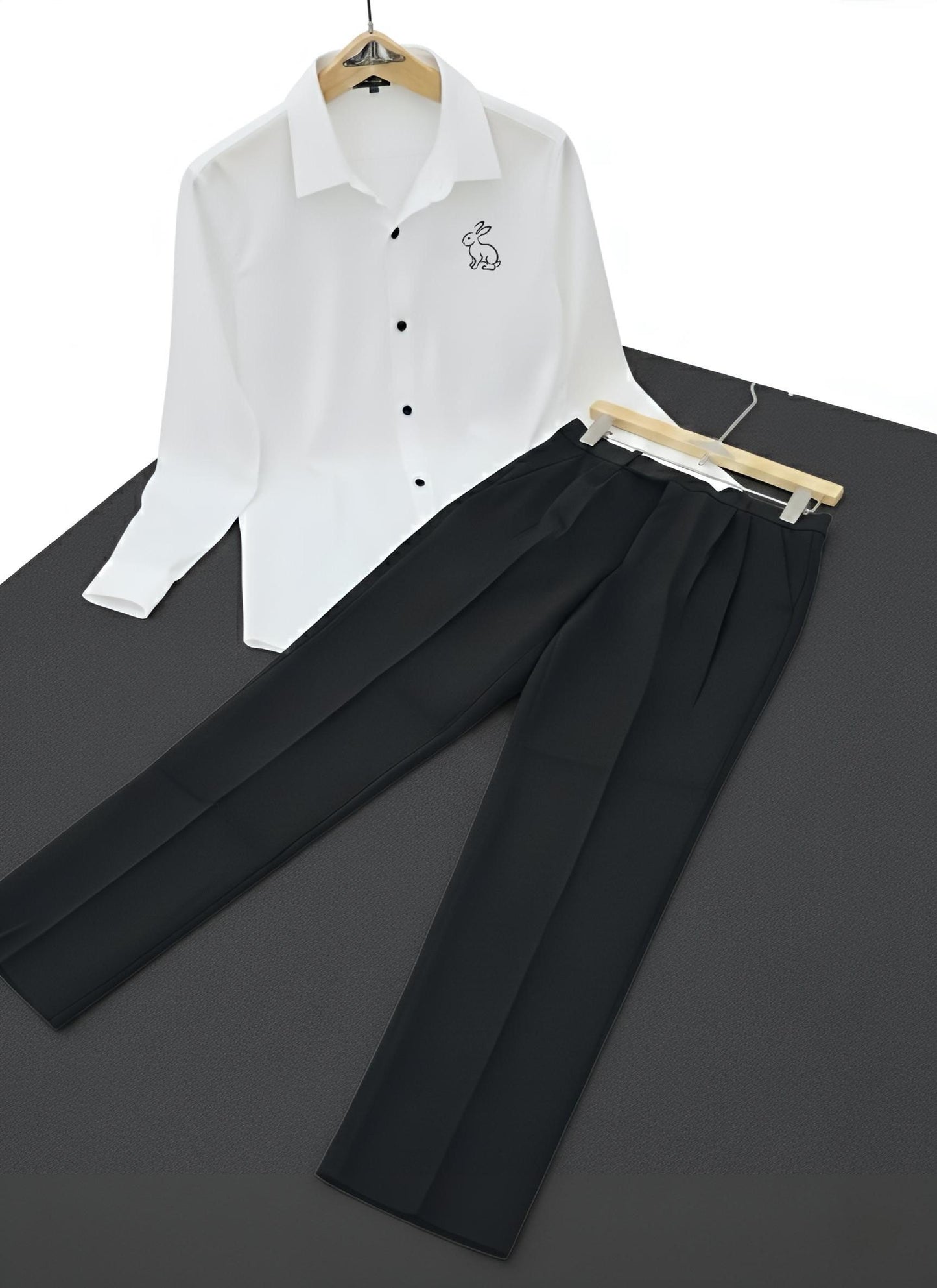 Mens White Rabbit Logo Shirt Premium Black Pant