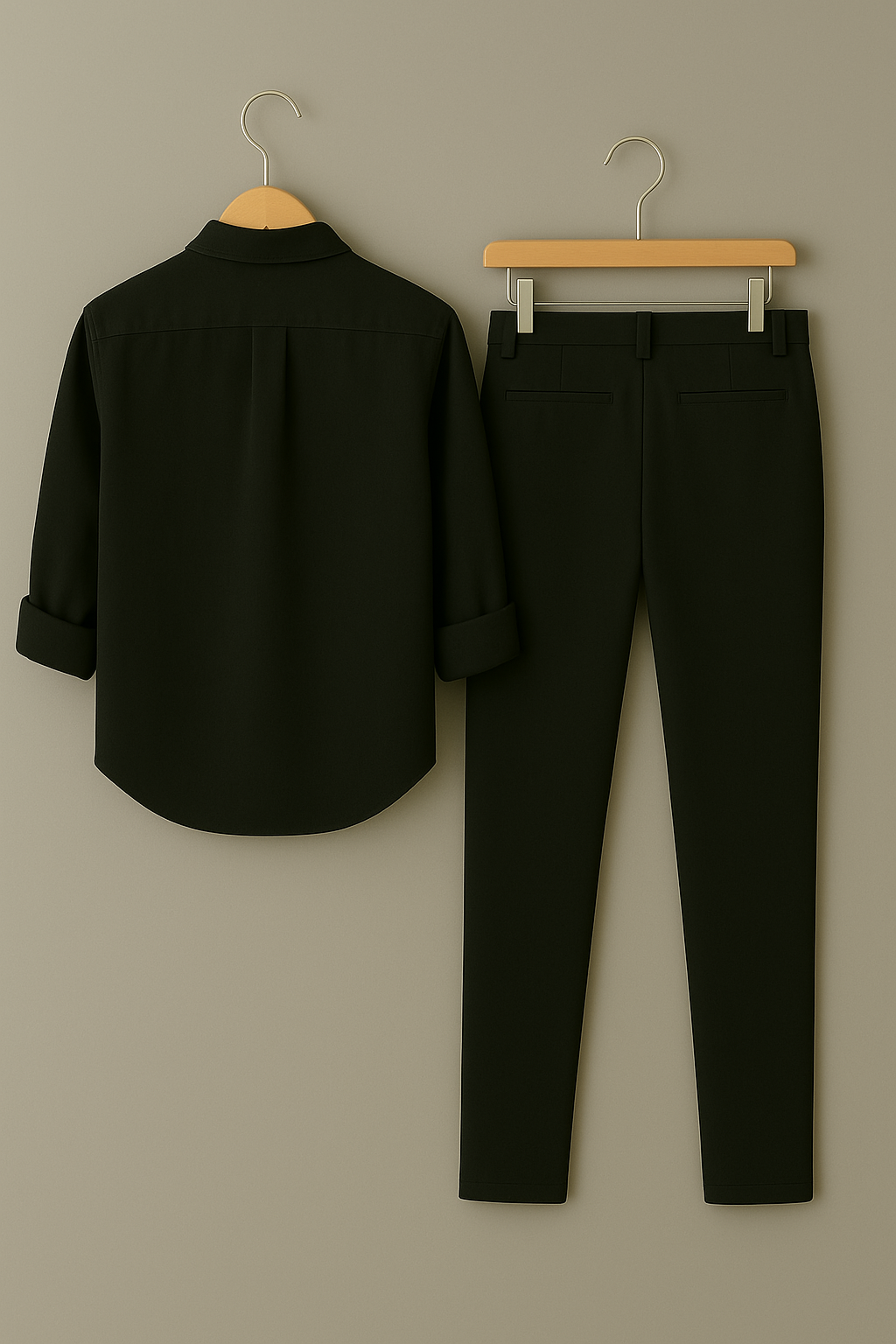 Men Black Two Deer Embroidery Shirt Black Pant