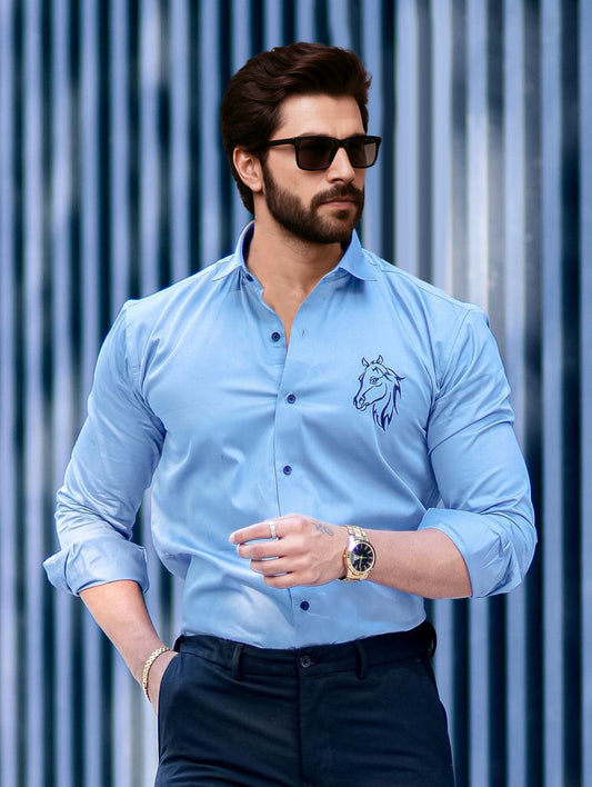 Horse Embroidered Sky Luxury Shirt