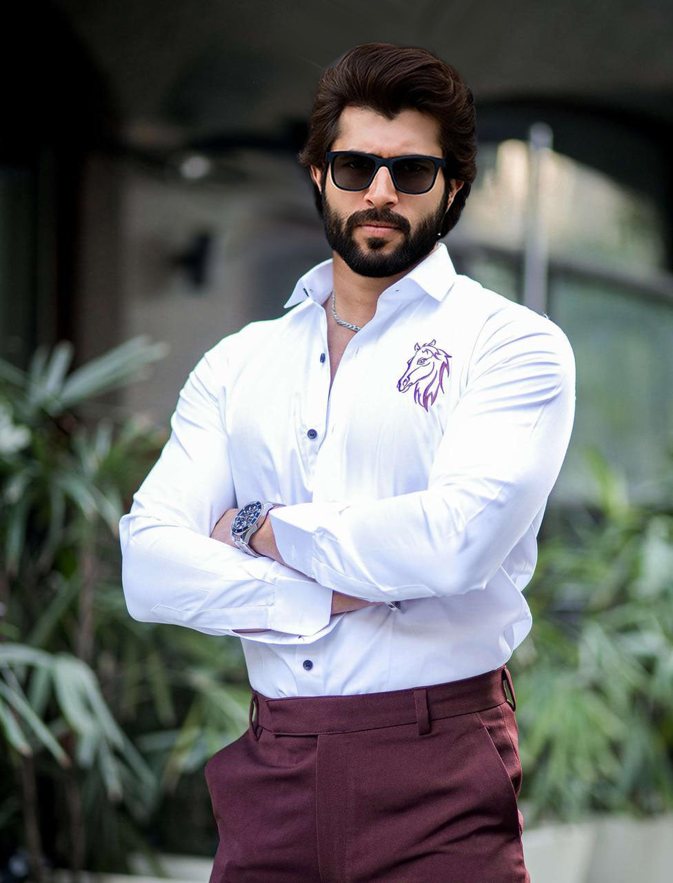 Horse Embroidered White Luxury Shirt