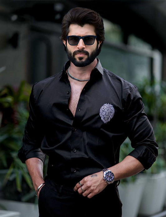 Lion Embroidered Black Luxury Shirt