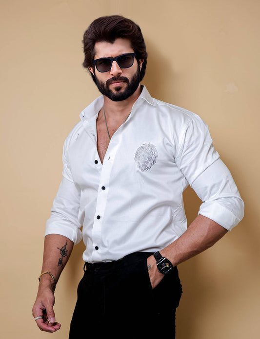 Lion Embroidered White Luxury Shirt