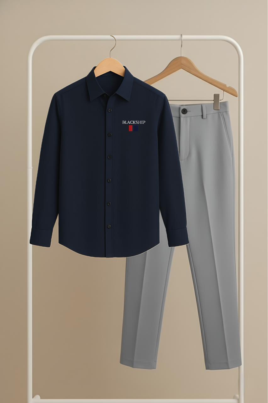 Blue – Grey Premium Shirt & Pant Combo (Blackship Red-Blue Logo)
