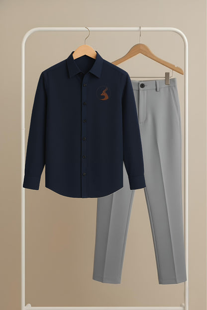 Blue – Grey Premium Shirt & Pant Combo (brown round deer Logo)