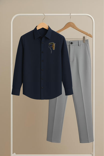 Blue – Grey Premium Shirt & Pant Combo (Multi Horse Logo)
