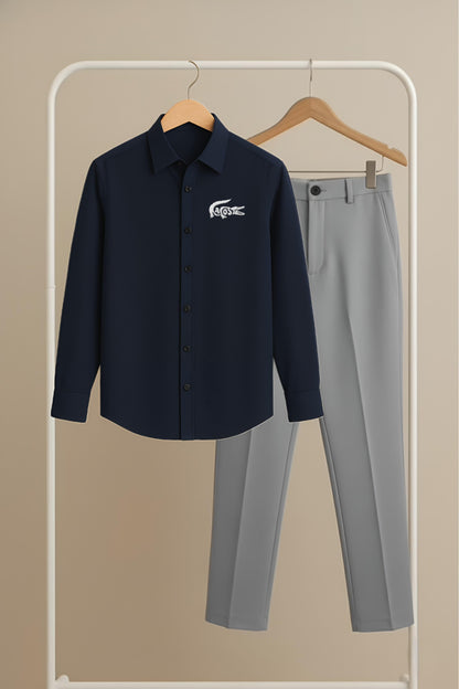 Blue – Grey Premium Shirt & Pant Combo (White Lacoste Logo)