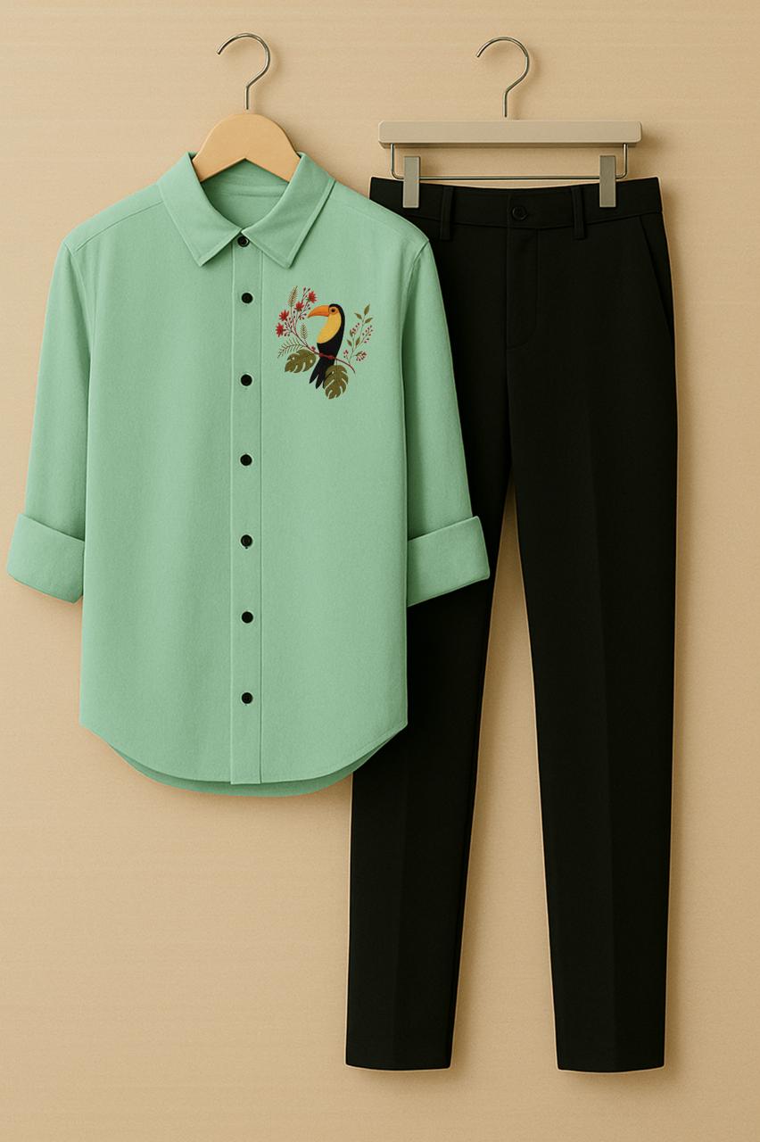Men's Tropical Toucan Embroidered Shirt & Trouser Set