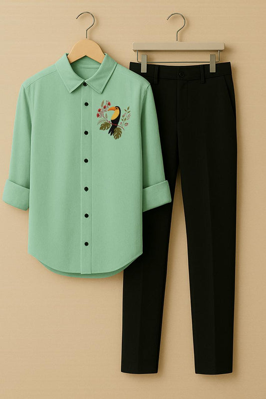 Men's Tropical Toucan Embroidered Shirt & Trouser Set