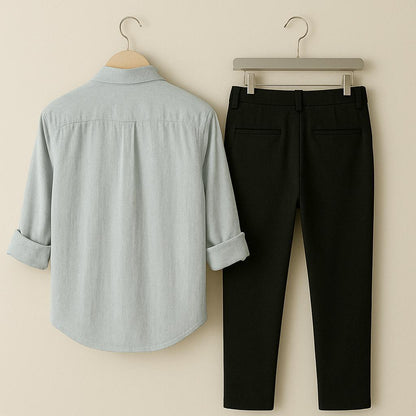 Men's Light Grey Embroidered Stag Shirt & Trouser Set