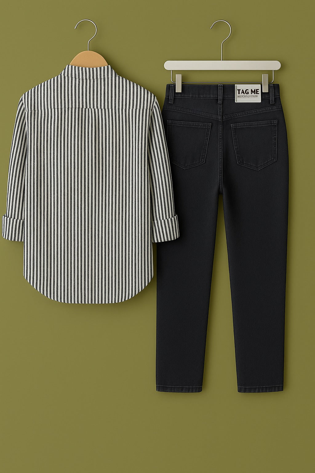 Black Stripe On White Cotton Shirt Jeans Pant Combo