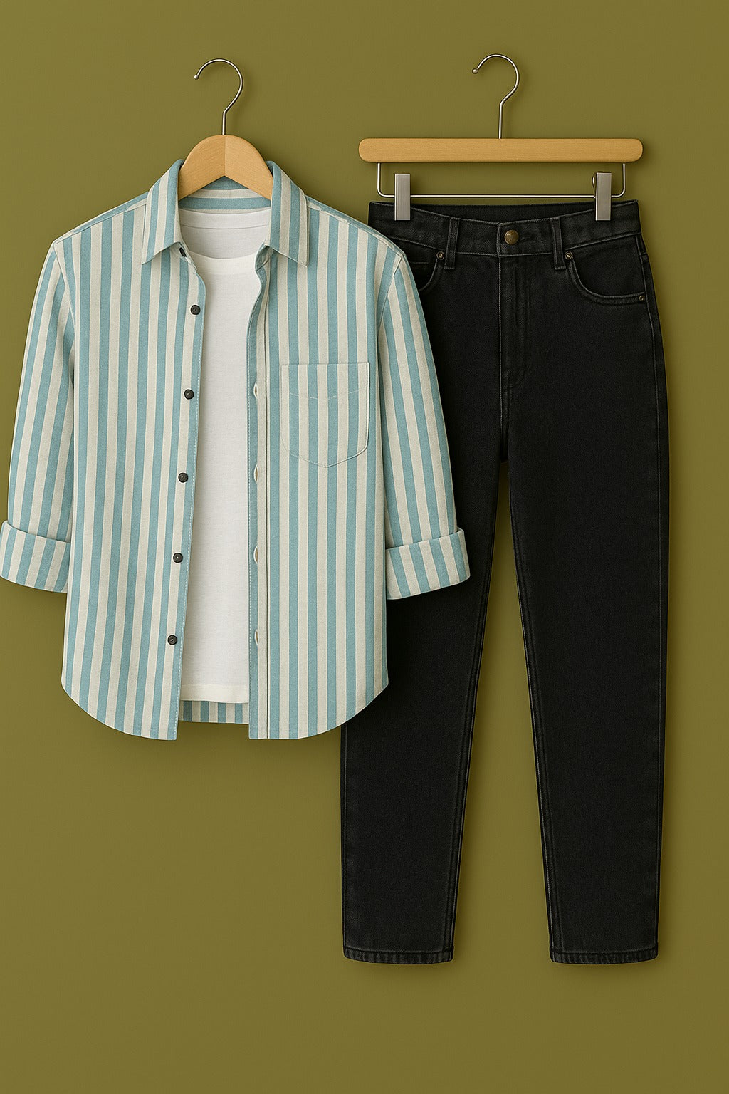 Pure cotton Sky stripe shirt Jeans combo for men