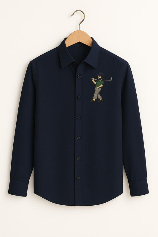 Golf Boy Embroidered Navy Blue Luxury Shirt