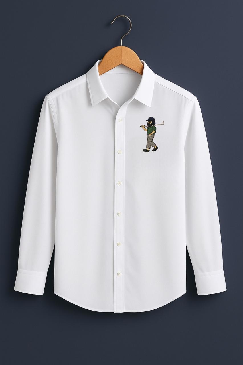 Golf Boy Embroidered White Luxury Shirt