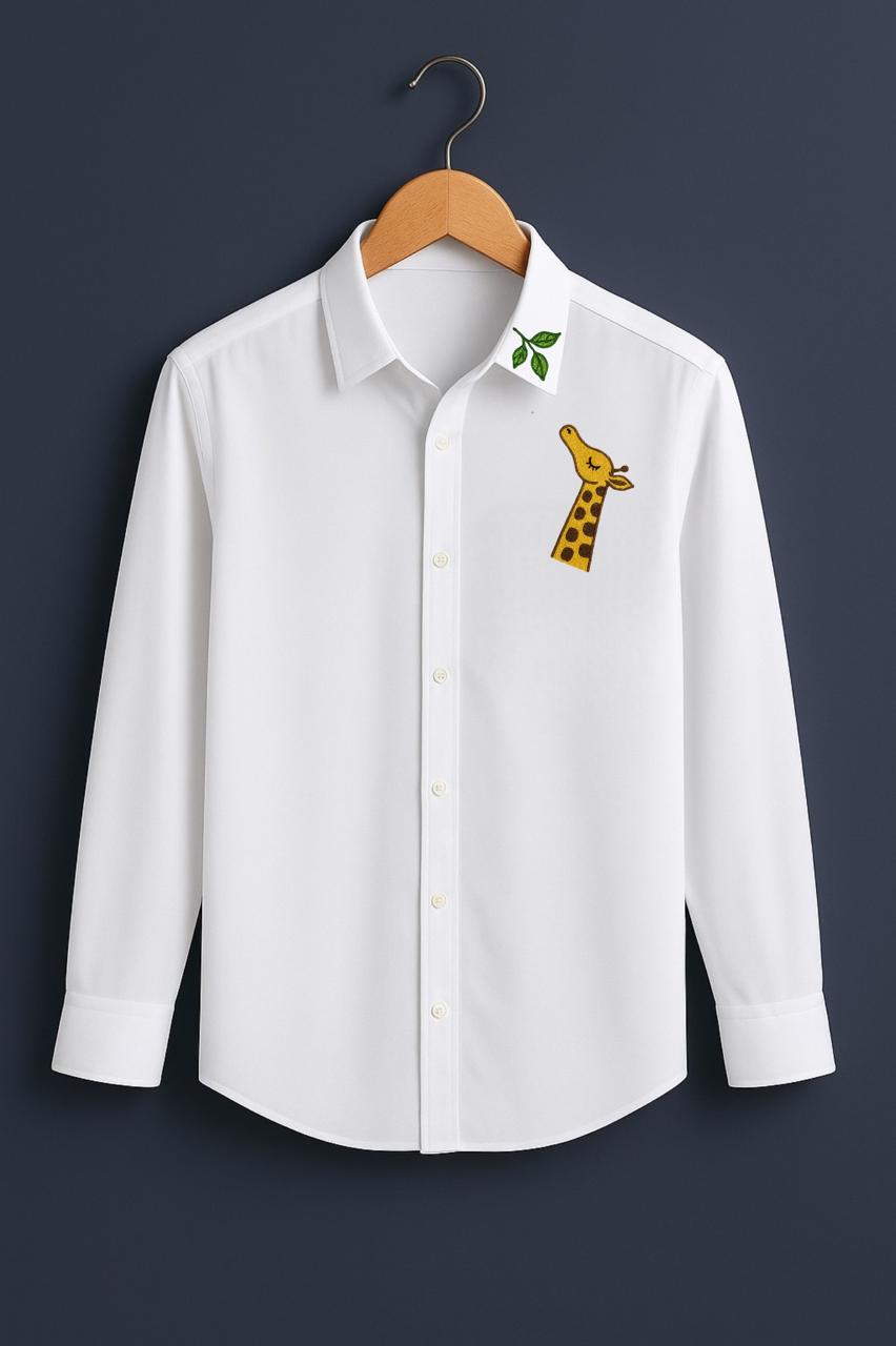 Giraffe Embroidered White Luxury Shirt