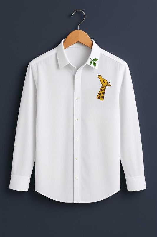 Giraffe Embroidered White Luxury Shirt