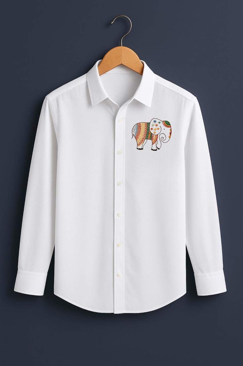 Elephant Embroidered White Luxury Shirt