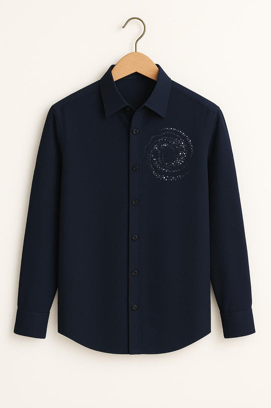 Satin Structure Navy Blue Luxury Shirt