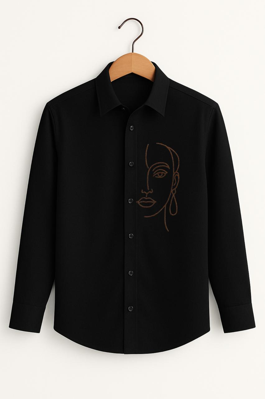 Face Embroidered Black Luxury Shirt
