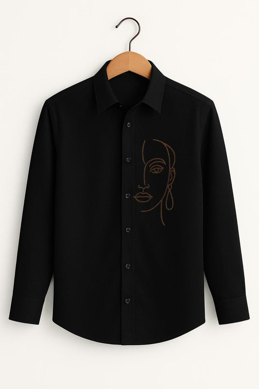 Face Embroidered Black Luxury Shirt
