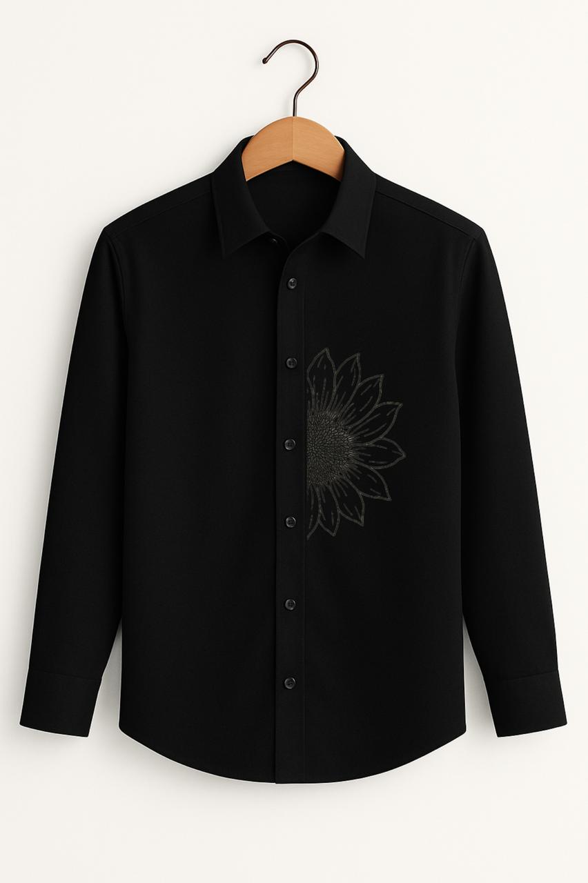 Sunflower Embroidered Black Luxury Shirt