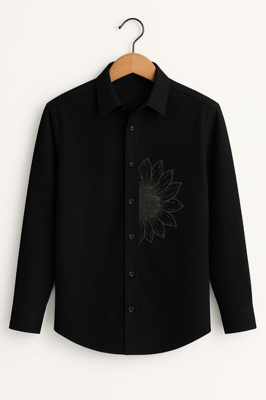 Sunflower Embroidered Black Luxury Shirt