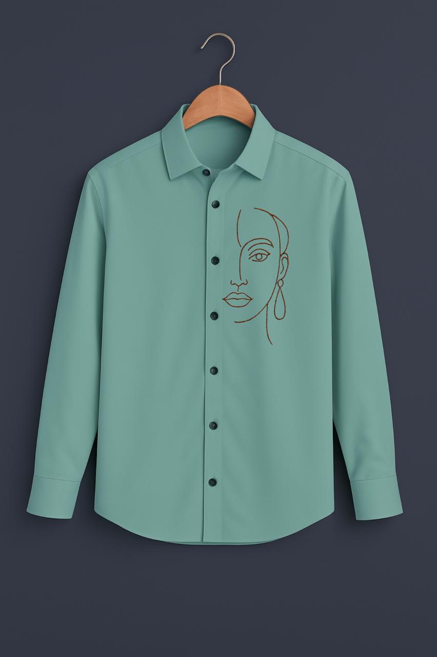 Face Embroidered Mint Green Luxury Shirt