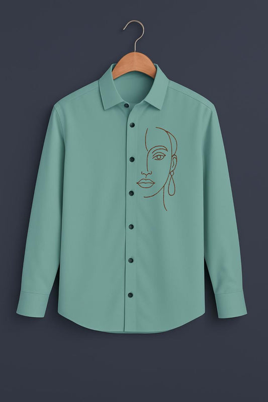 Face Embroidered Mint Green Luxury Shirt