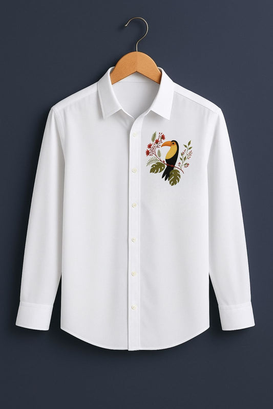 Multi Sparrow Embroidered White Luxury Shirt