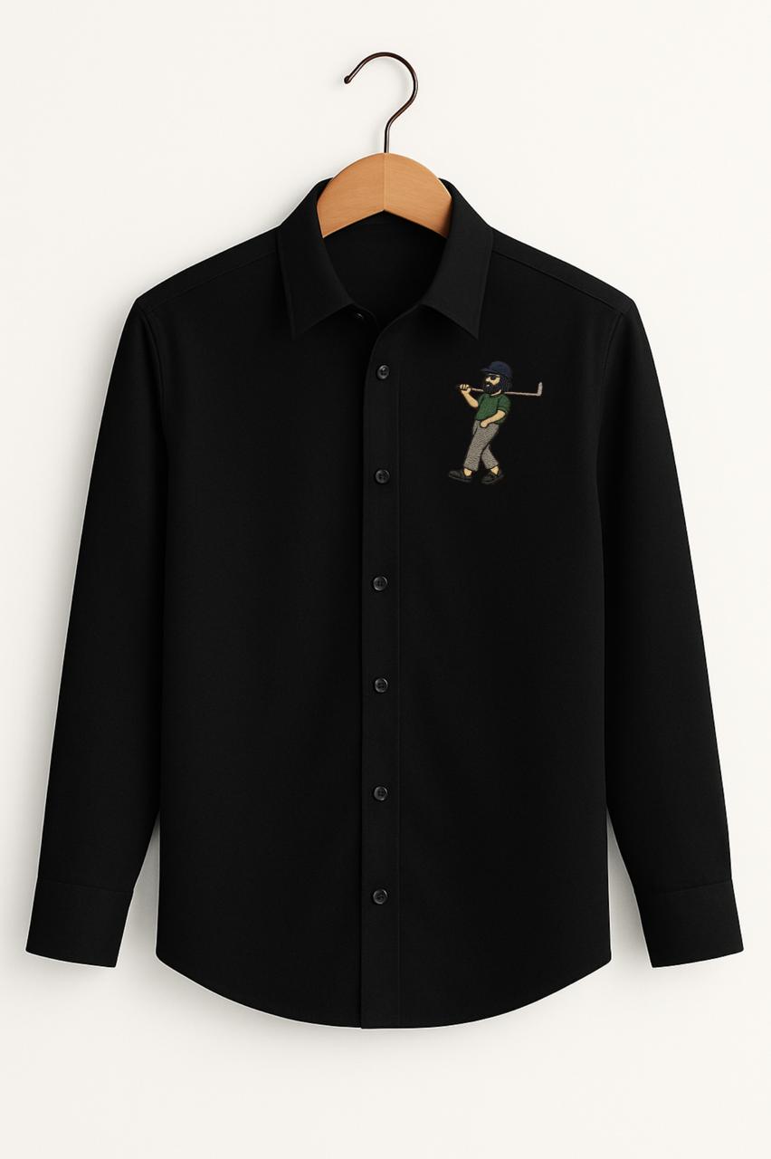 Golf Boy Embroidered Black Luxury Shirt