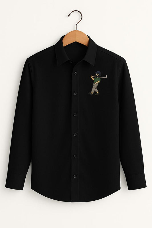 Golf Boy Embroidered Black Luxury Shirt
