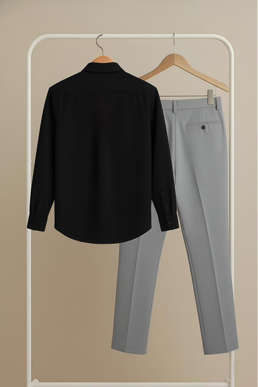Black – Grey Premium Shirt & Pant Combo (BLACKSHIP Red Blue Logo)