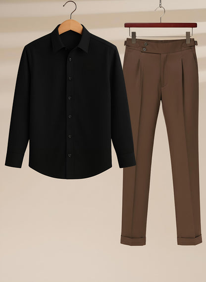 black dress shirt with brown pants Brown Pants Black Shirt Men