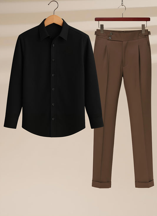 Mens Black Shirt Brown Gurkha Pant