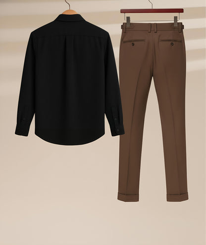 Mens Black Shirt Brown Gurkha Pant