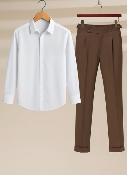 Mens White Shirt Brown Gurkha Pant