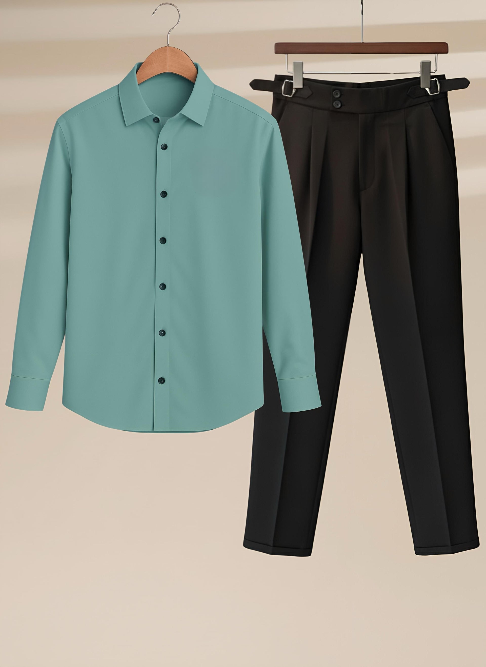 Mens Mint Green Shirt Black Gurkha Pant