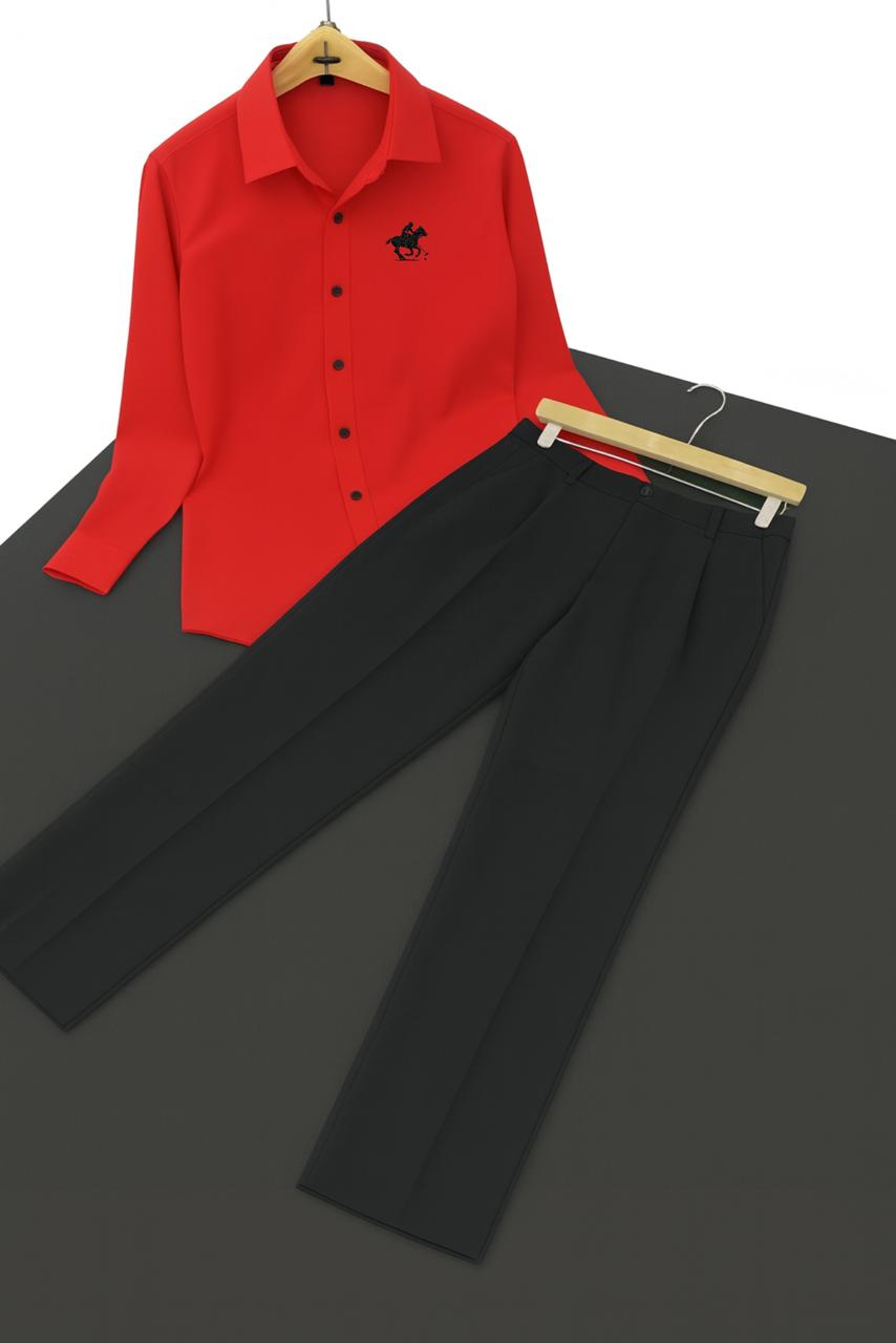 Mens Red Tiny Horse Logo Shirt Premium Black Pant