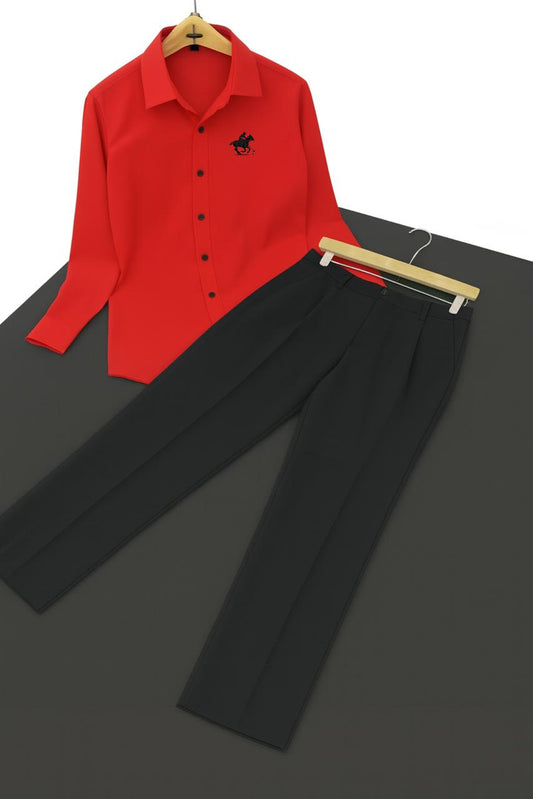 Mens Red Tiny Horse Logo Shirt Premium Black Pant