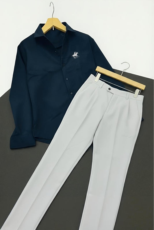 Mens Blue Tiny Horse Logo Shirt Premium Grey Pant