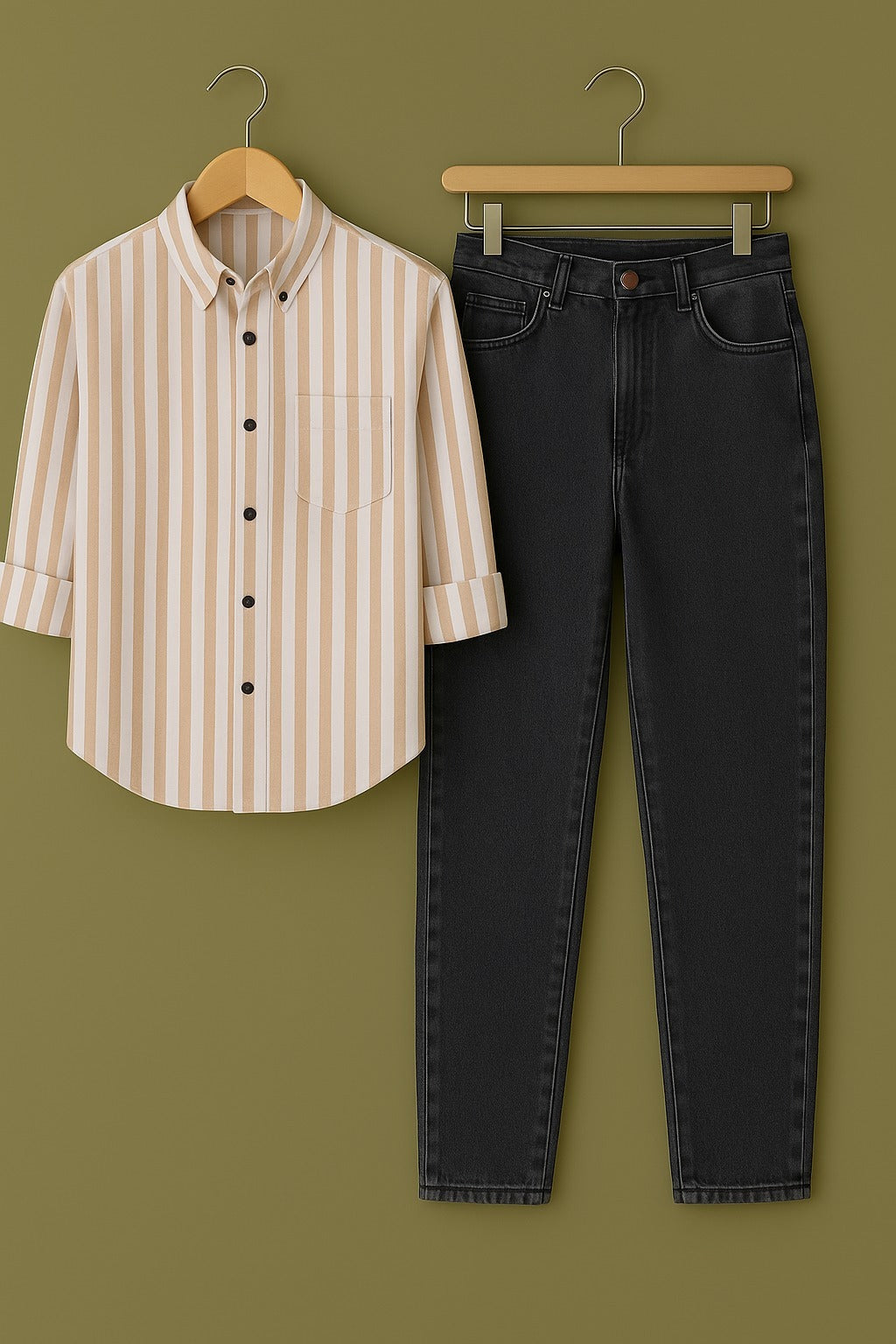 Pure cotton Light Brown stripe shirt Jeans combo for men