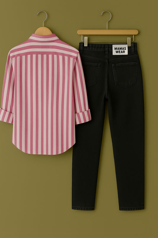 Pure cotton Light Pink stripe shirt Jeans combo for men