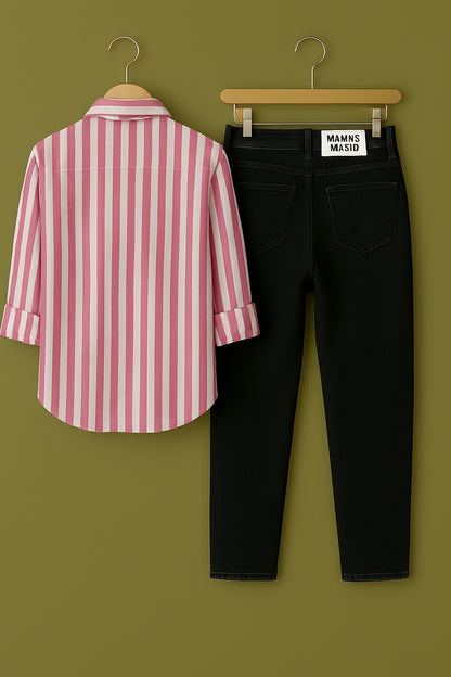 Pure cotton Light Pink stripe shirt Jeans combo for men