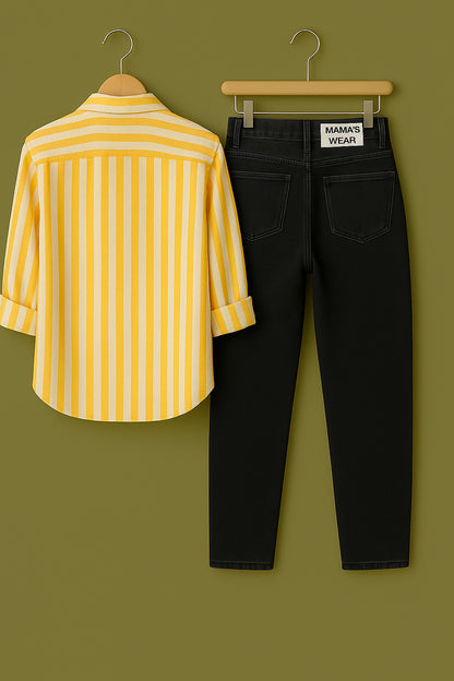 Pure cotton light yellow stripe shirt Jeans combo for men