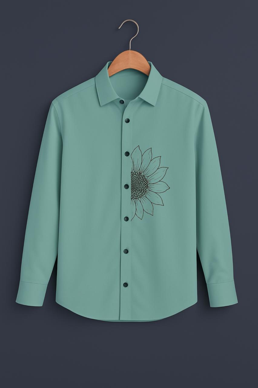 Sunflower Embroidered Mint Green Luxury Shirt