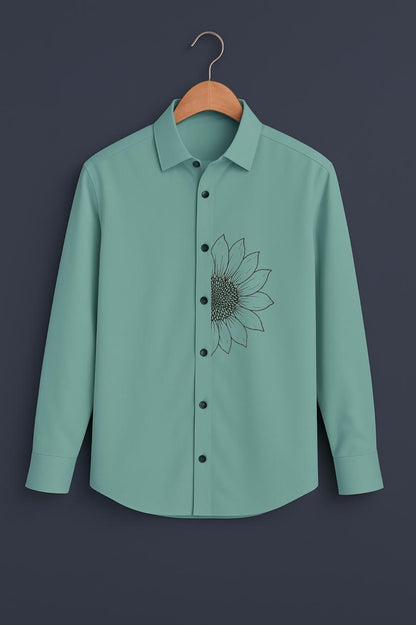 Sunflower Embroidered Mint Green Luxury Shirt