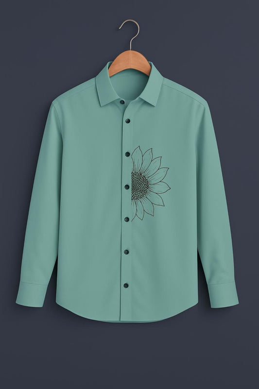 Sunflower Embroidered Mint Green Luxury Shirt