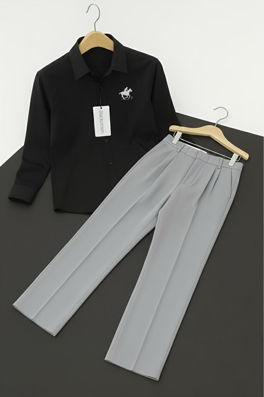 Mens Black Tiny Horse Logo Shirt Premium Grey Pant