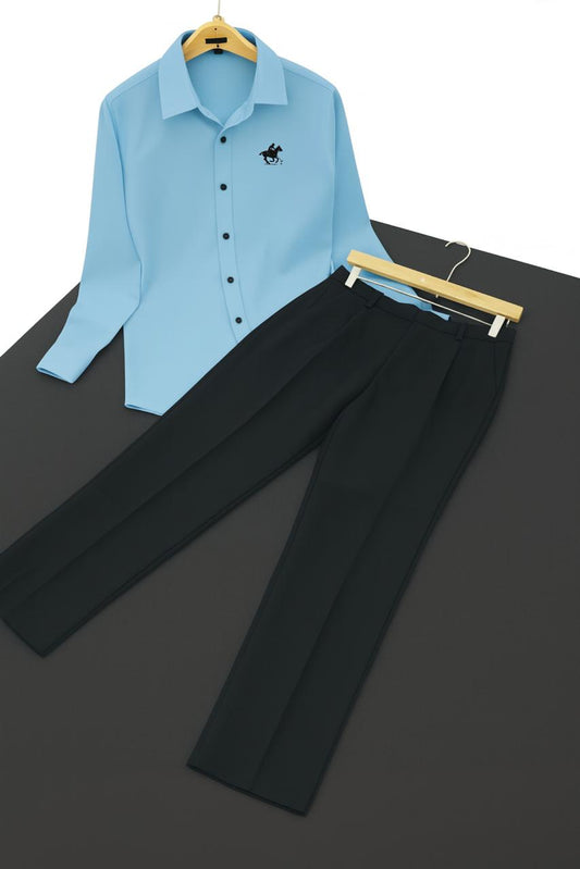 Mens Sky Tiny Horse Logo Shirt Premium Black Pant